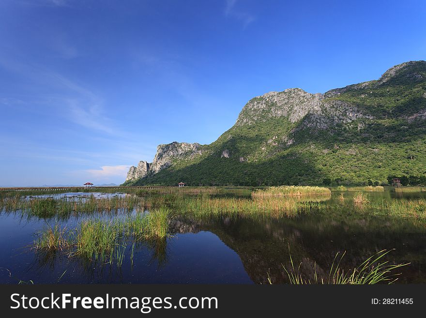 The beautiful lake and mountain in national park, Thailand