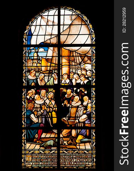 Glass window of church in Amsterdam, Netherland. Glass window of church in Amsterdam, Netherland