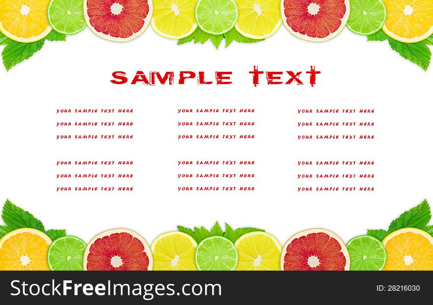 The fruit dietary menu with a place for your text