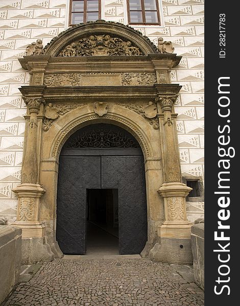 Decorated entrance door to pardubice castle. Decorated entrance door to pardubice castle