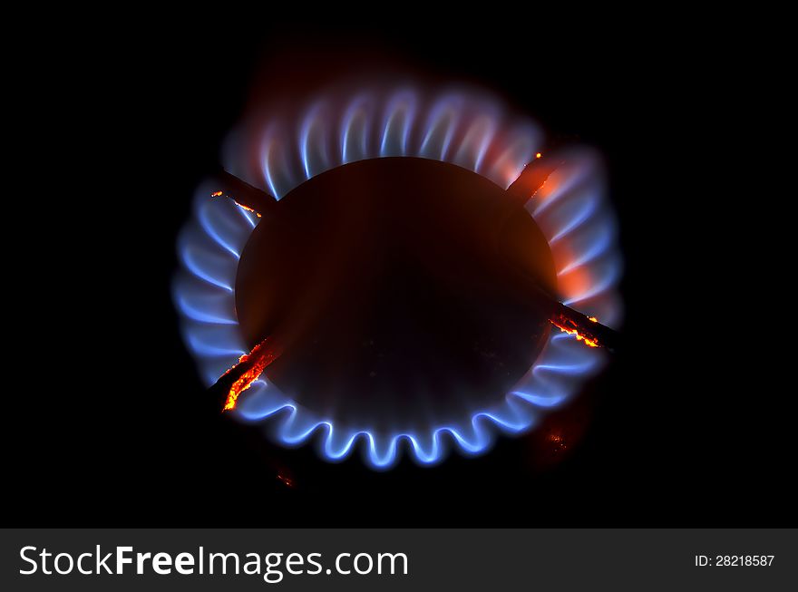Red and blue gas flames