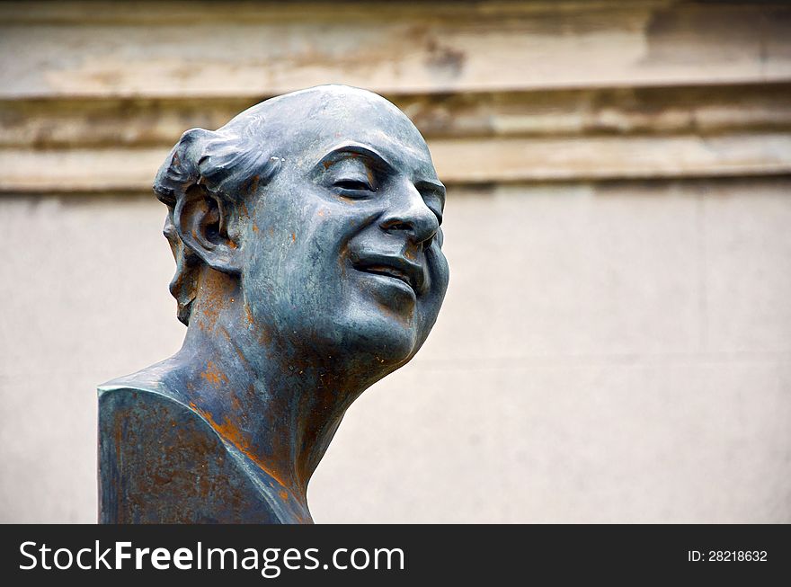 Bronze verdigrised sculpture in memory of a man. Bronze verdigrised sculpture in memory of a man