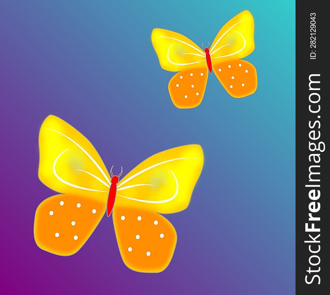 yellow butterflies flying design with blue background