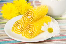 Yellow Candy Fruit On A Plate, Closeup Royalty Free Stock Images