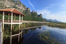 Classic Wooden Walkway On The Lake In National Park, Sam Roi Yod Royalty Free Stock Image Classic Wooden Walkway On The Lake In National Park, Sam Roi Yod Royalty Free Stock Image