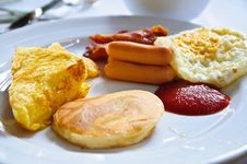 Breakfast - Toasts, Eggs, Bacon,hotdog Stock Images Breakfast - Toasts, Eggs, Bacon,hotdog Stock Images
