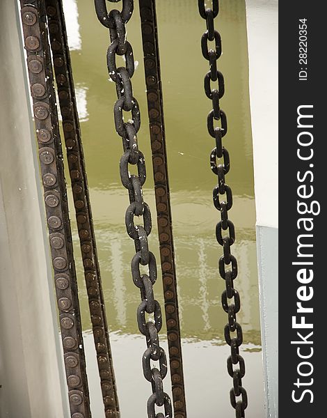 Detail chains floodgates on water tank