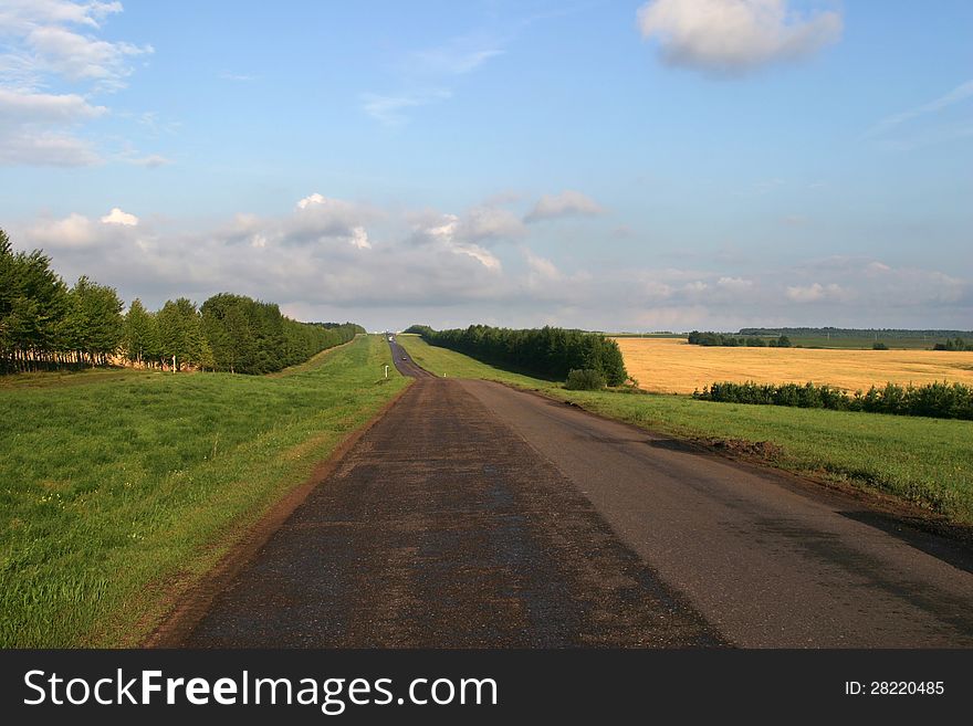 Russian roads, sunny day after rain