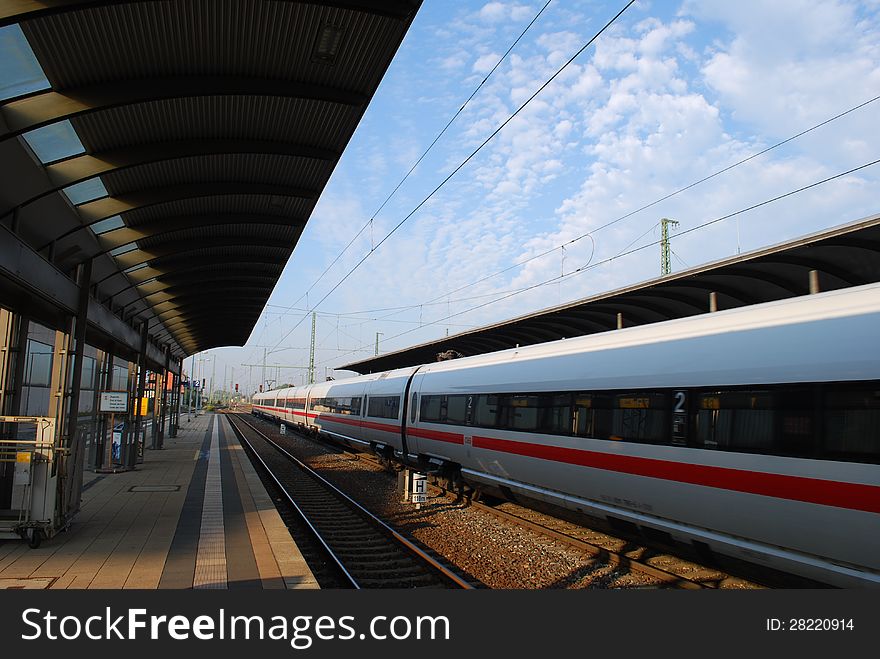 Train arrival  in railway station. Train arrival  in railway station