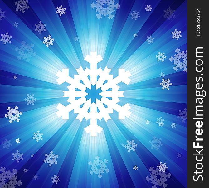 Blue color burst of light with snowflakes and snow illustration