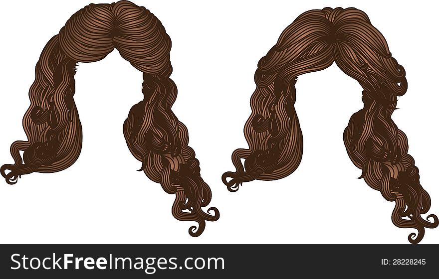 Illustration of hand drawn curly hair style of brown color. Illustration of hand drawn curly hair style of brown color.
