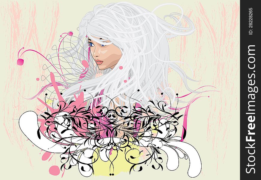 Illustration of abstract creative fashion portrait of white hair girl with floral. Illustration of abstract creative fashion portrait of white hair girl with floral.
