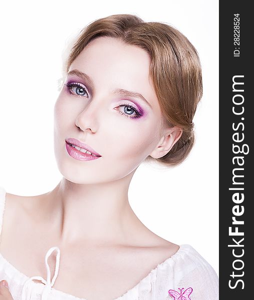 Portrait of beautiful woman model - natural perfect make-up