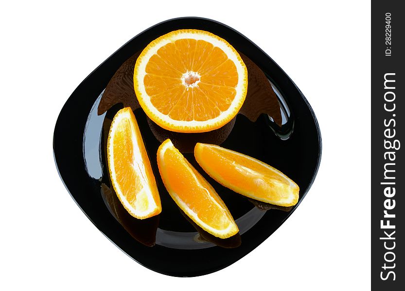 Slices of orange on a black plate