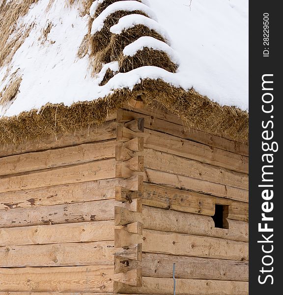 Some old thatched roof during winter time