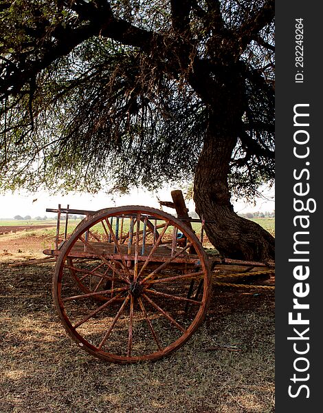 Close-up Of Empty Vintage Wagon Cart