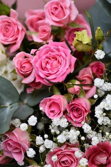Free A Large Bouquet Of Pink Roses Royalty Free Stock Images - 282265049