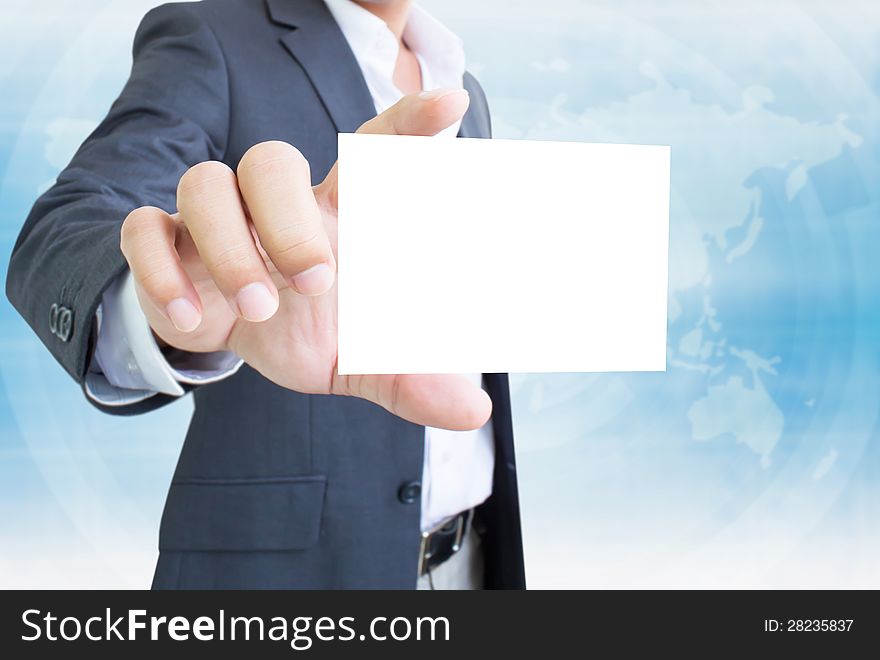 Businessman With White Note For Business Notice
