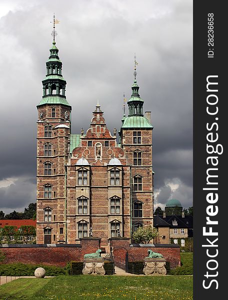 Rosenborg Castle which is a renaissance castle at the Royal Garden in the center of Copenhagen, Denmark.