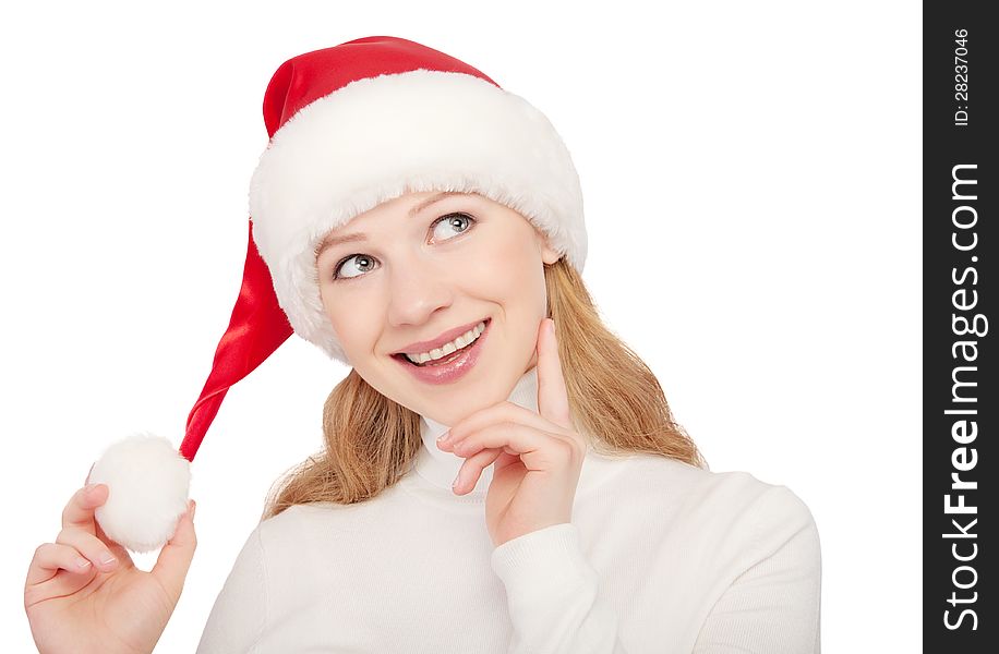 Christmas portrait of happy young woman isolated on white background. Christmas portrait of happy young woman isolated on white background