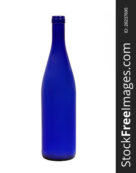 Empty dark blue wine bottle isolated on a white background