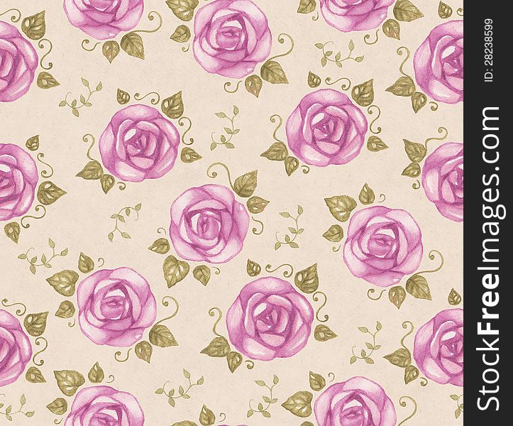 Vintage seamless pattern with watercolor roses