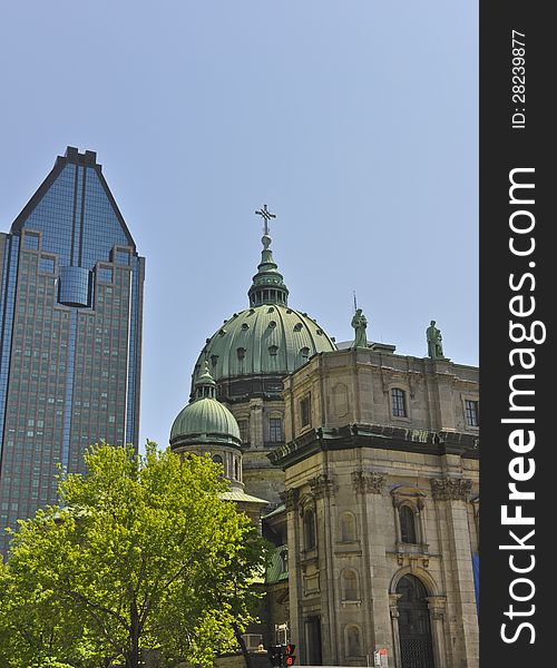 Mary Queen of the World Cathedral in Montreal Canada and modern building. Mary Queen of the World Cathedral in Montreal Canada and modern building.