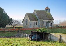 Ancient Saxon Church And Horses Stock Photography Ancient Saxon Church And Horses Stock Photography