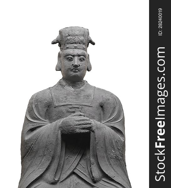Ancient unpainted statue of a Korean nobleman.  Isolated on white. Ancient unpainted statue of a Korean nobleman.  Isolated on white.