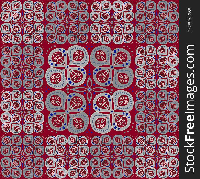 Abstract pattern with grey flowers on red. EPS10.