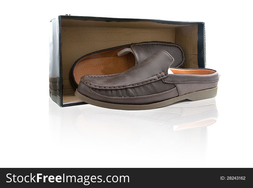 Pair of casual men's leather in box. Pair of casual men's leather in box
