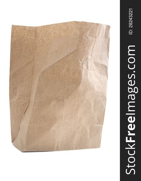 Recycle brown paper bag on a white background