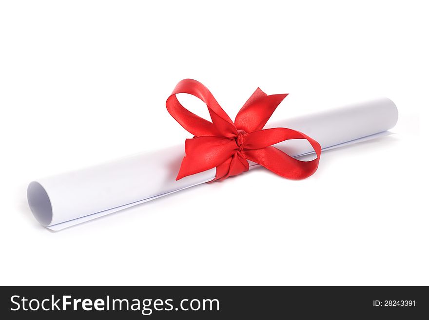 White paper with red ribbon