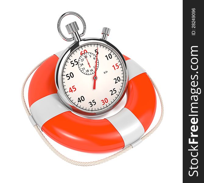 StopWatch in Lifebuoy on White Background. Save the time concept. StopWatch in Lifebuoy on White Background. Save the time concept.