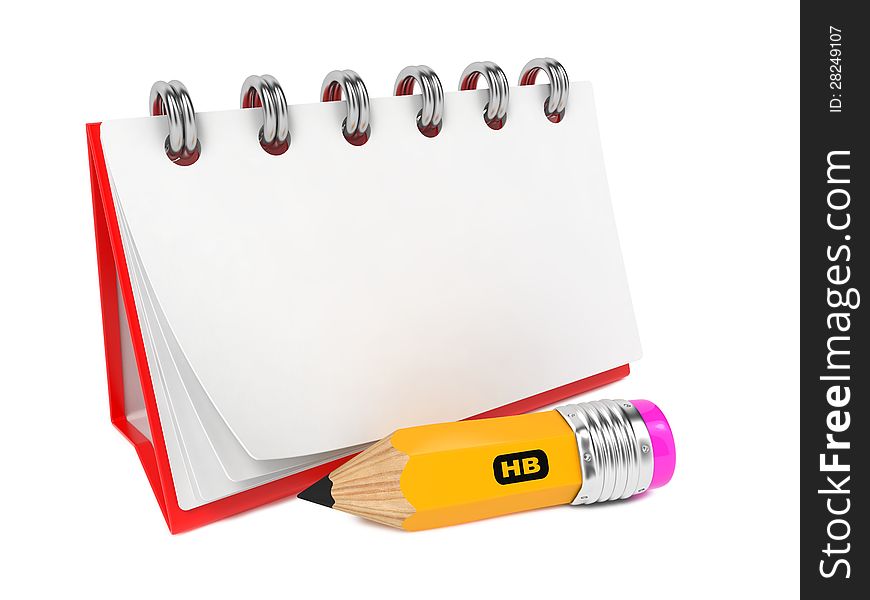 Open Blank Desktop Notebook  with Pencil.