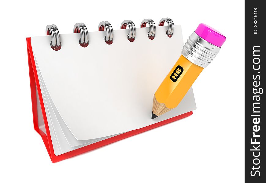 Open Blank Desktop Notebook  With Pencil.