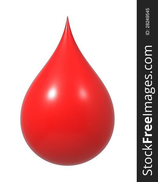 Drop of blood Isolated on white. 3D render.