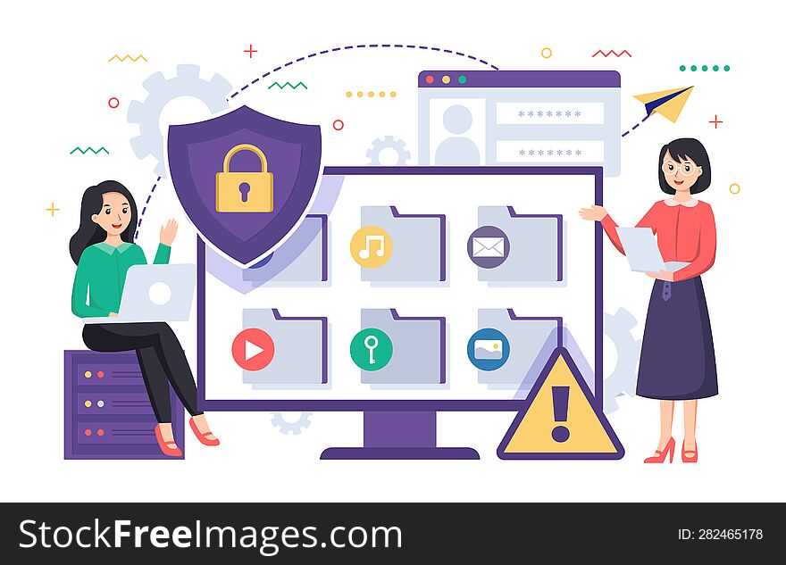 Digital data protection design illustration. Cyber security illustration background. Cloud computing network safety concept