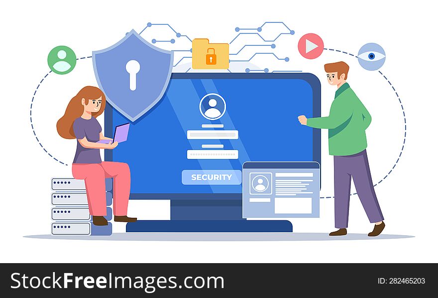 Digital data protection design. Cyber security illustration background. Cloud computing network safety concept