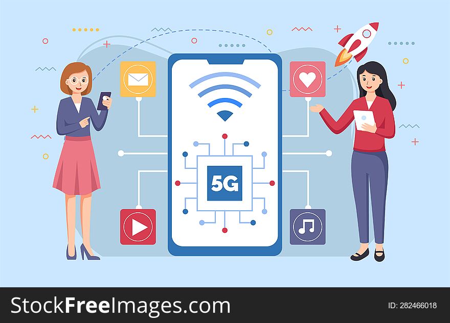 Mobile Wireless 5th Generation Technology Background Design Illustration. 5G Banner Of Wireless System, Internet Of Things, Big Da