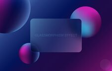 Glassmorphism Effect. Transparent Layout In Glass Morphism Or Glassmorphism Style With Neon Balls. Blurred Card Or Frame. Vector I Royalty Free Stock Photography