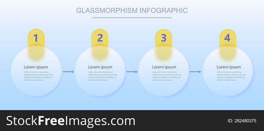 Infographic With Transparency And Frosted Glass Effect. Four Steps In Infographic With Numbers And Circles. Infographics For Busin