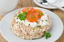 Bread With Cottage Cheese, Cherry Tomatoes For Breakfast Royalty Free Stock Photography Bread With Cottage Cheese, Cherry Tomatoes For Breakfast Royalty Free Stock Photography
