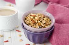 Homemade Granola With Goji Berries In A Bowl Horizontal Stock Photo Homemade Granola With Goji Berries In A Bowl Horizontal Stock Photo