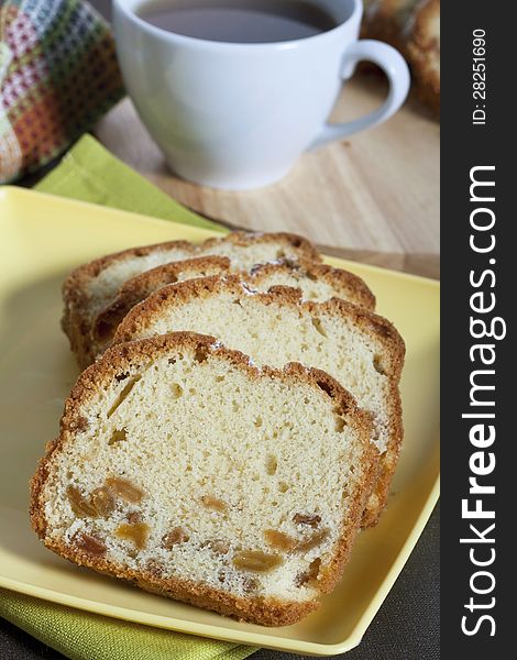 Slices of a cake and cup of tea