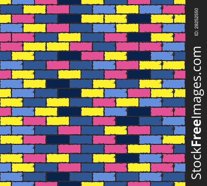 Vector seamless pattern with colorful aged bricks