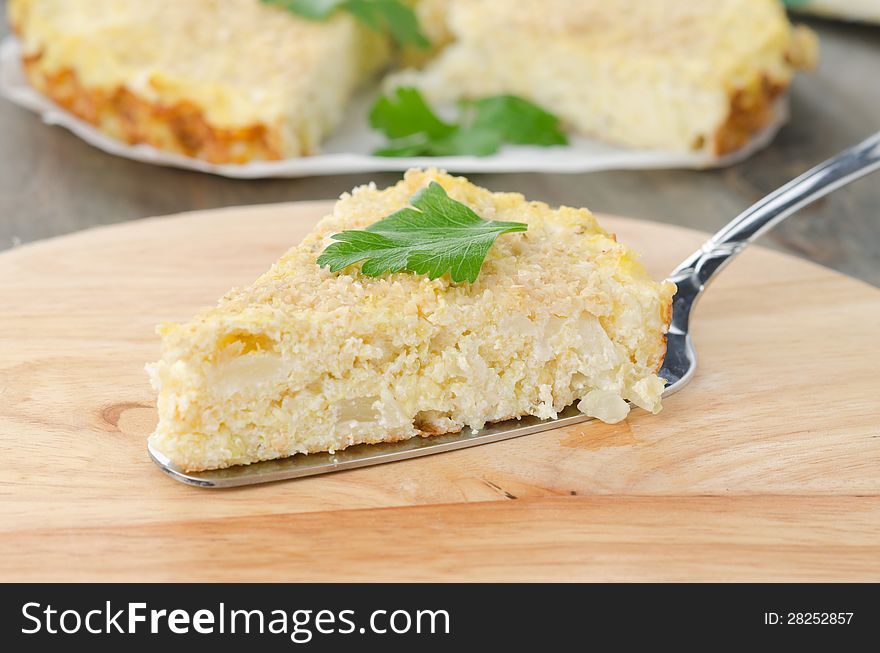 Piece Of Tart With Cabbage And Cheese Closeup