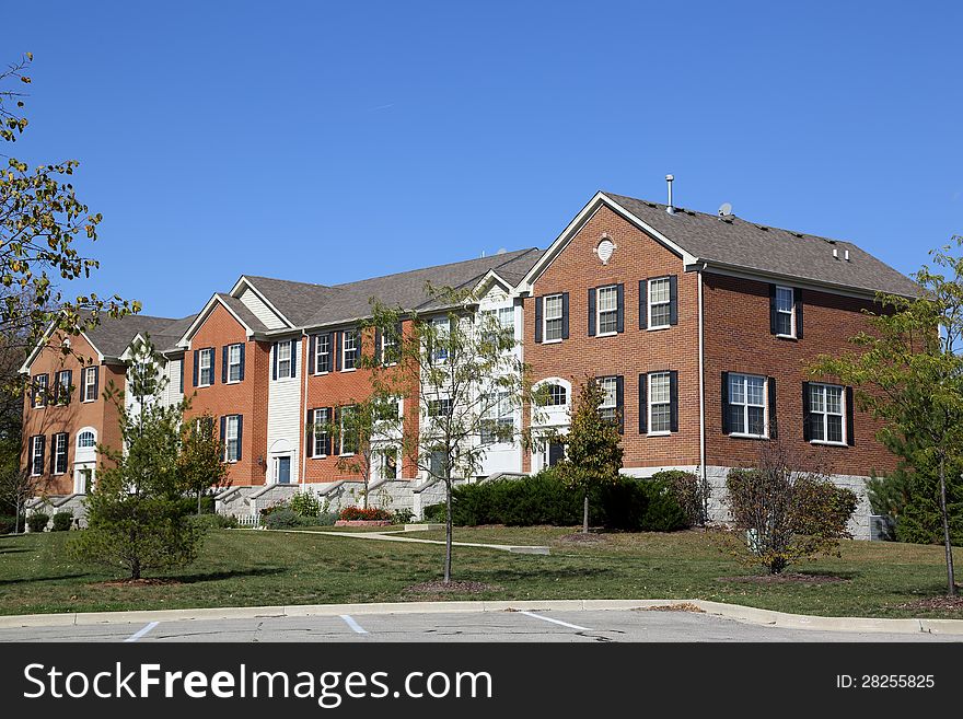 New brick townhouse complex in the suburbs