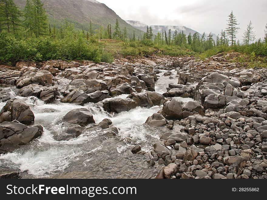 Roaring waterfalls on the river dug canyon