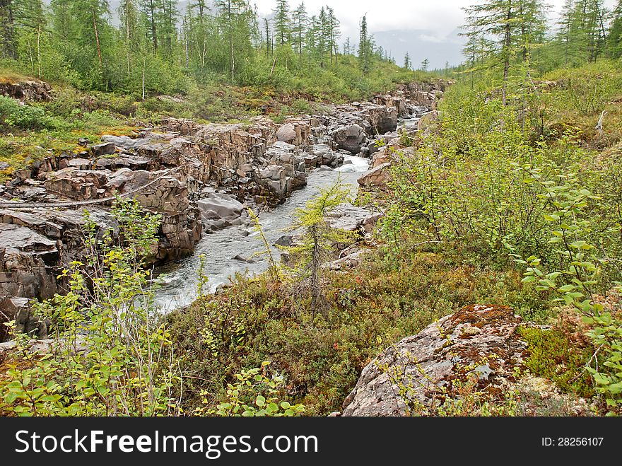 Roaring waterfalls on the river dug canyon